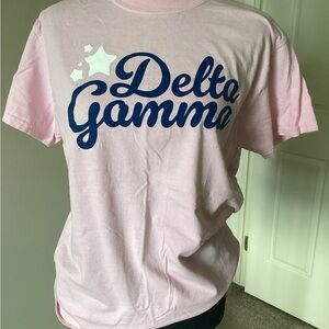 Gildan Pink Delta Gamma Short Sleeve Tee with Navy Script